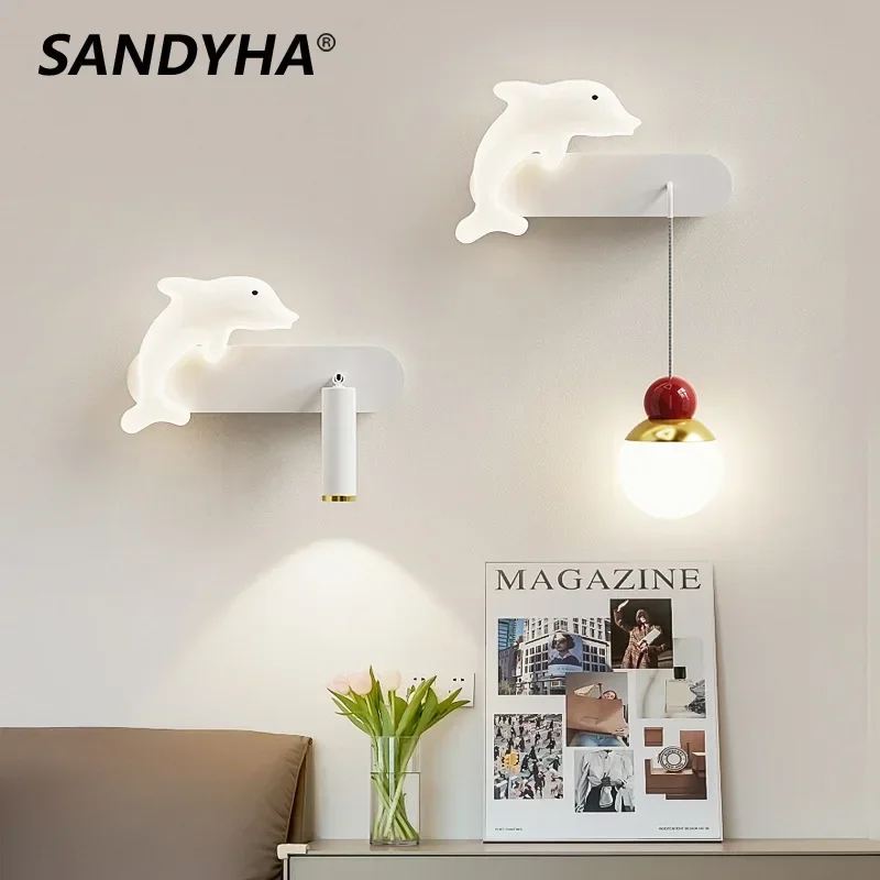 

Modern Minimalist Creamy Wall Lamp Cartoon Whale Star Bed Night Light LED Lighting Fixture for Bedroom Living Room Home Decor