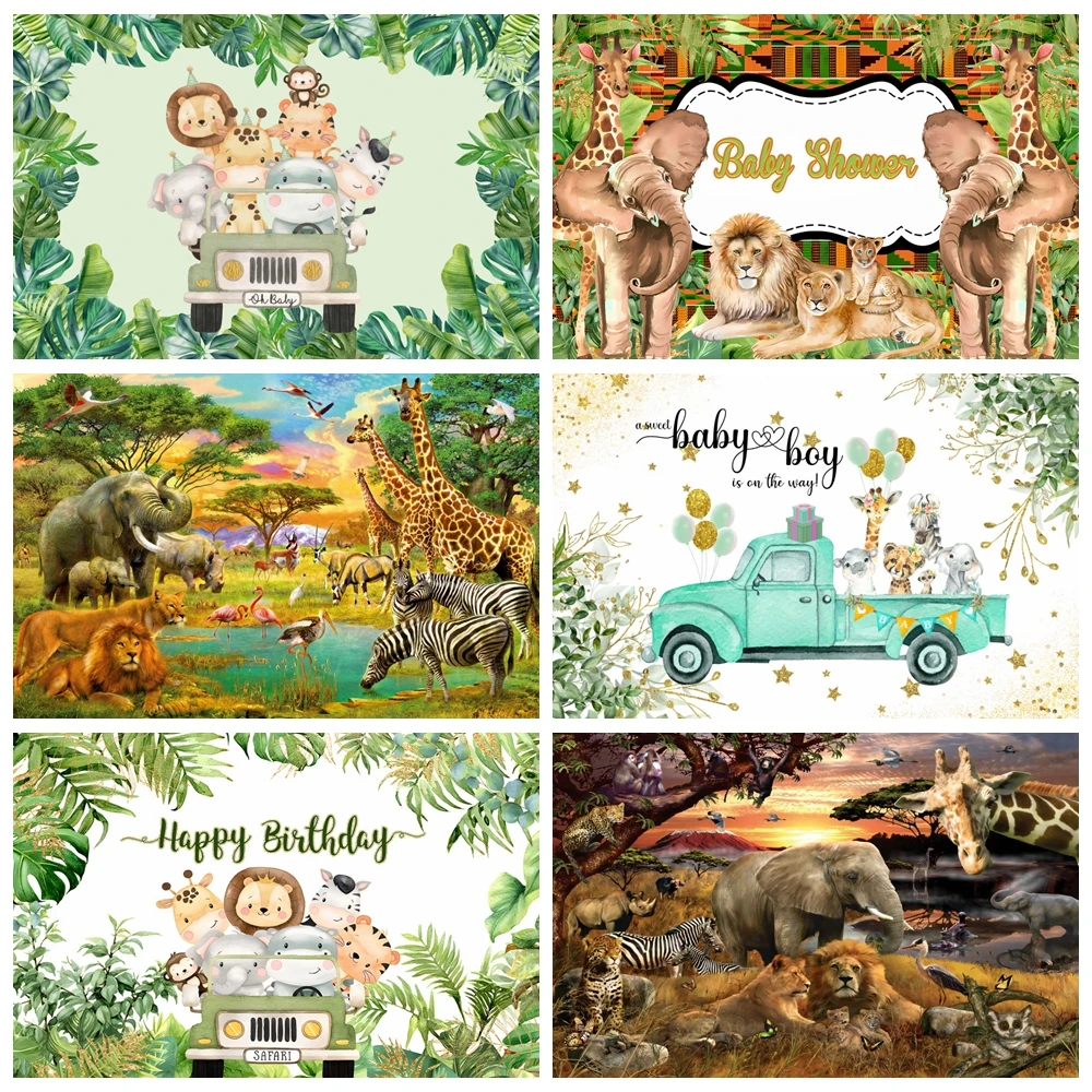 

Jungle Safari Tropical Forest Wildlife Baby Shower Birthday Party Banner Custom Background Photography Studio Supplies