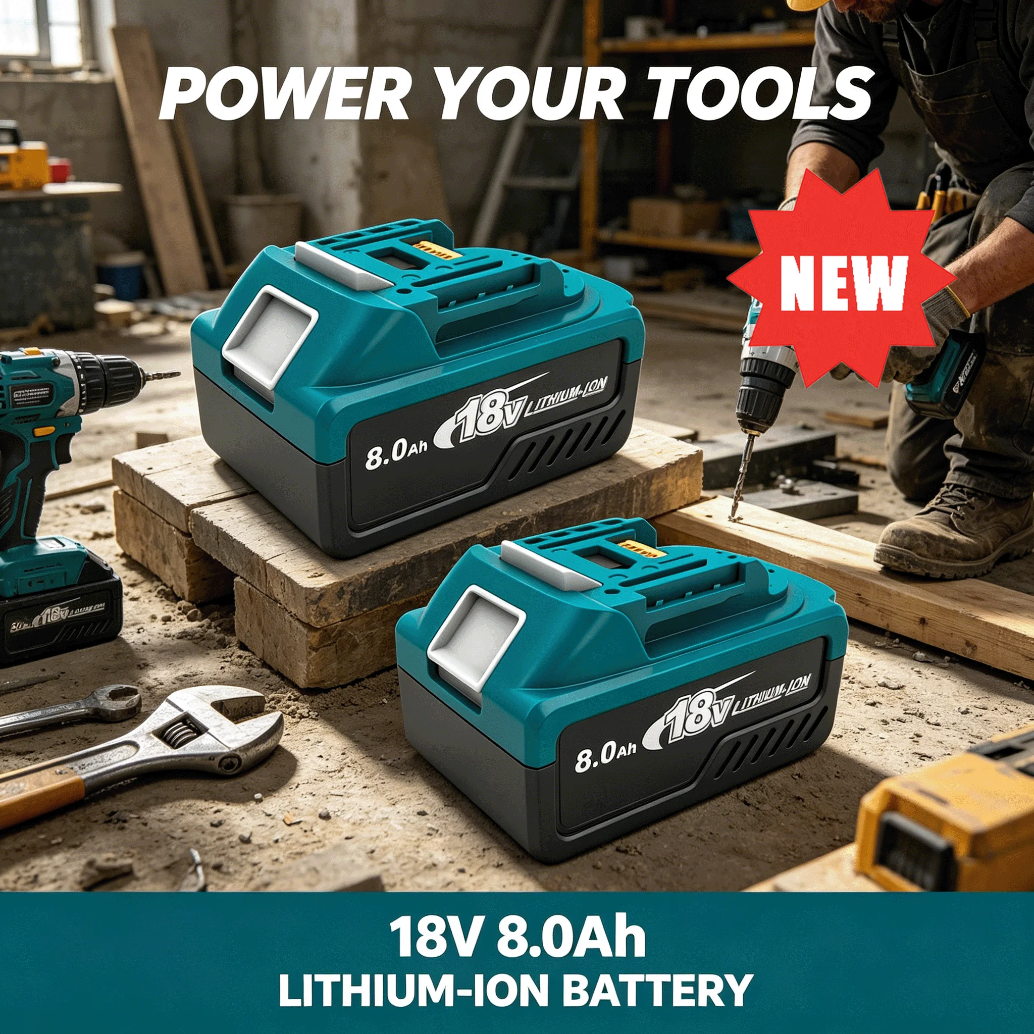 8,0Ah 18V Ersatzakku für Makita 18V Werkzeuge, mit Typ-C-Anschluss & LED-Anzeige 8000mAh Hochleistungs-Lithium-Ionen-Akku, Kompatibel mit Makita 18V Akku-Elektrowerkzeugen