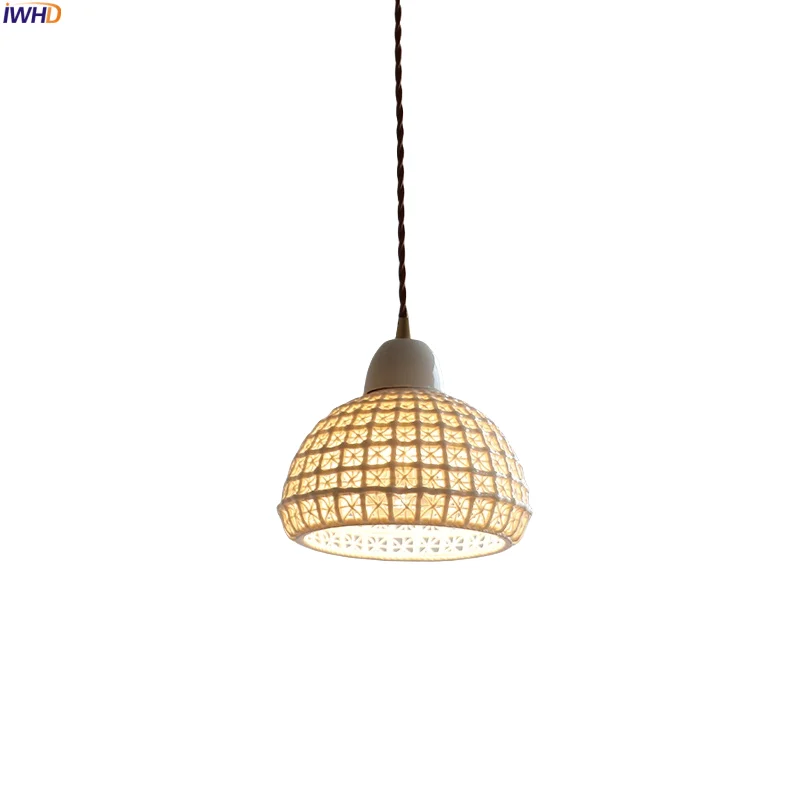 

IWHD Loft Vintage LED Pendant Light Fixtures Aisle Bar Bedroom Chandelier White Ceramic Shade Hanging Lamp Hanglamp Industrieel