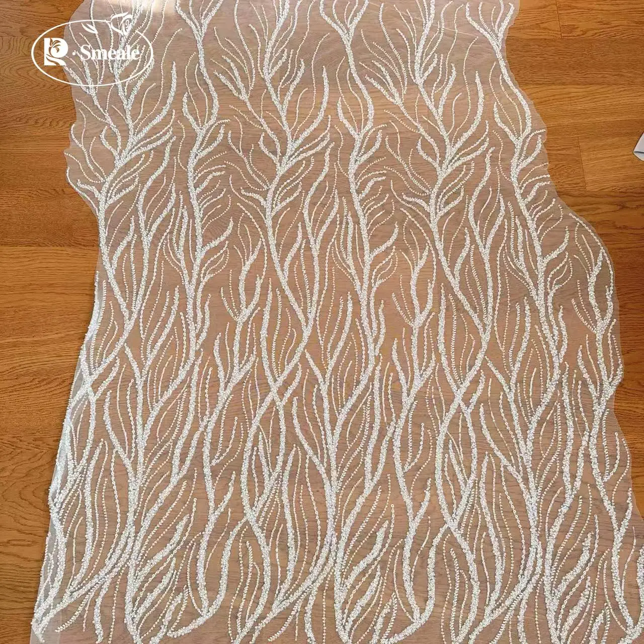 Perlen-Pailletten-Spitzenstoff, luxuriöses Abendkleid, französische Spitze, 2 Designs können weiß wählen, RS2798 – Detail 8