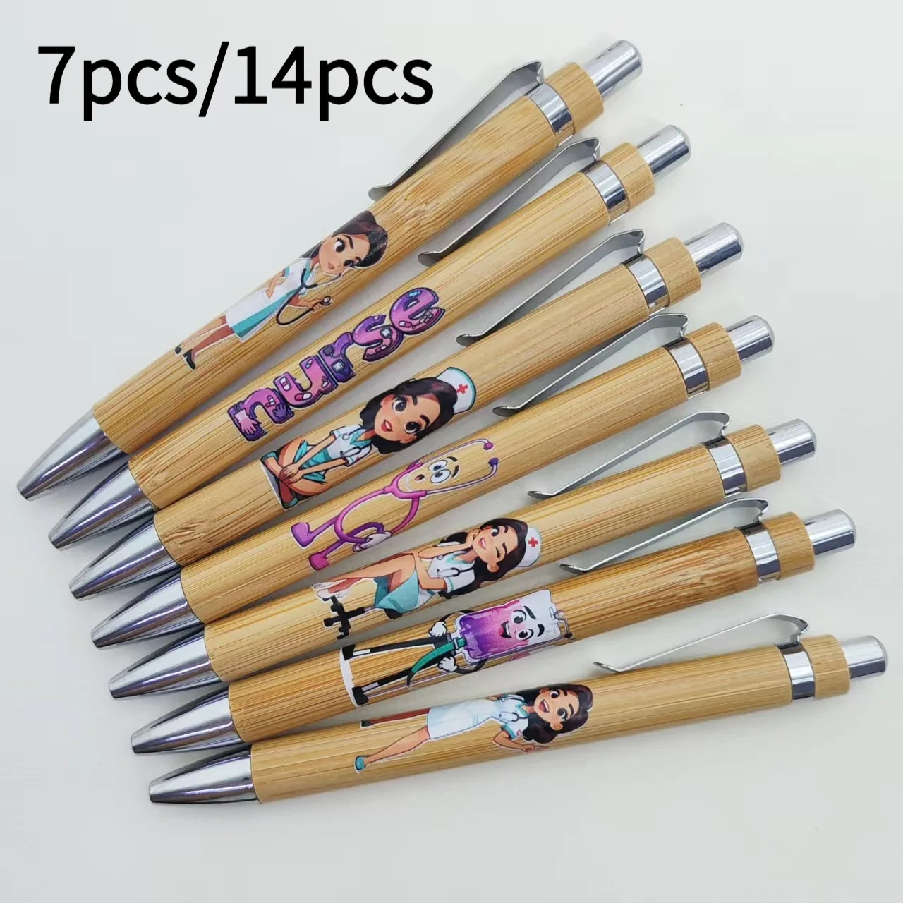 7Pcs/14Pcs Medical Nurse Series Theme Ballpoint Pen Multiple Fashionable Nurse Printing Styling Gift Pen Student Writing Signature Pen