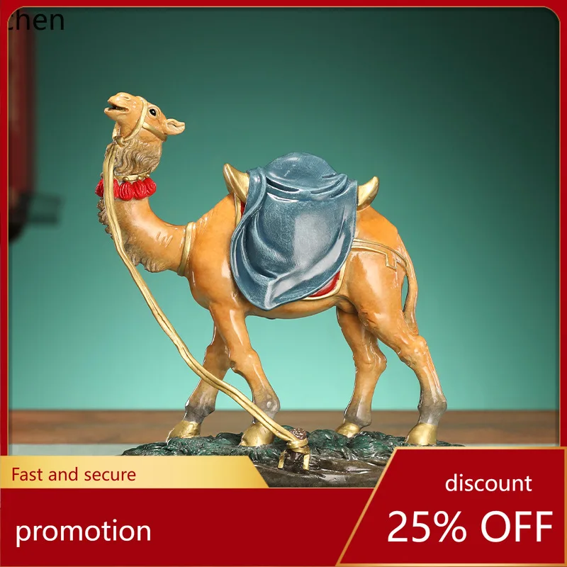 CZ Pure Brass Office Desk Ornament, Painted Brass Camel Decorative Item, Craft Gift, Handheld Toy