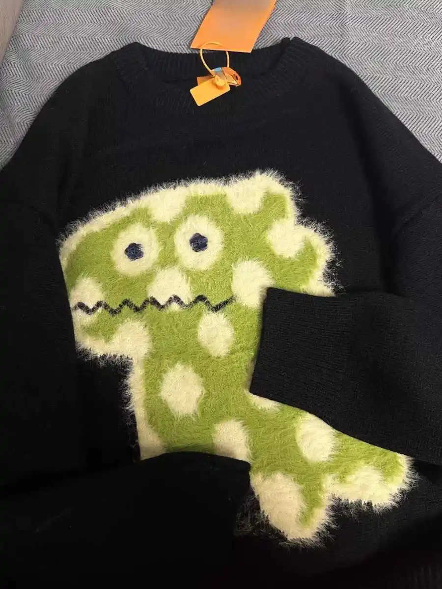 المرأة س الرقبة ثلاثية الأبعاد الأزهار متماسكة البلوز سترة Harajuku 90s خمر Y2k فضفاضة طويلة الأكمام البلوزات اليابانية 2000s الملابس 2025