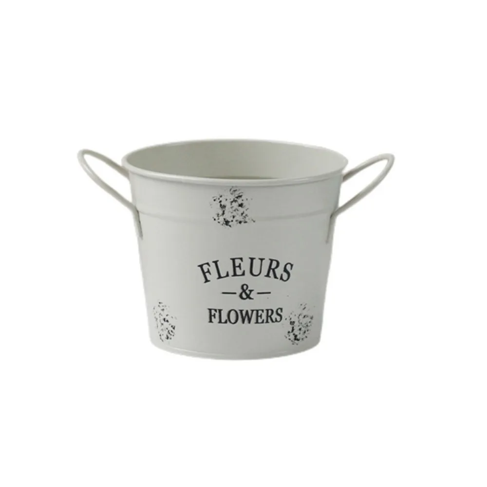 

American Style Decorative Round Flower Pot Corrosion-resistant Chic Iron Planter Pot Handicraft Flower Bucket Ornament Desktop