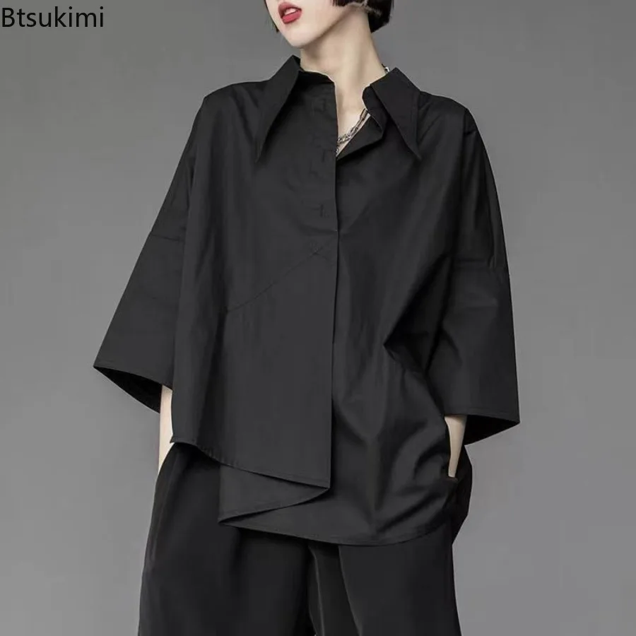 

2024 Women's Lazy Style Loose Casual Shirts Fashion Irregular Hem Design Chic Blouse Personallized Costume Women Tops Streetwear