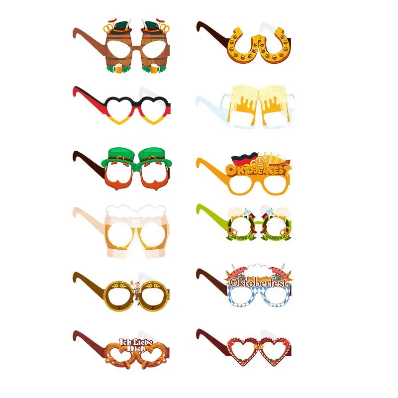 6pcs Oktoberfest Party Decoration Paper Glasses Frame Photo Booth Props Beer Festival Party Favors October Festival Supplies