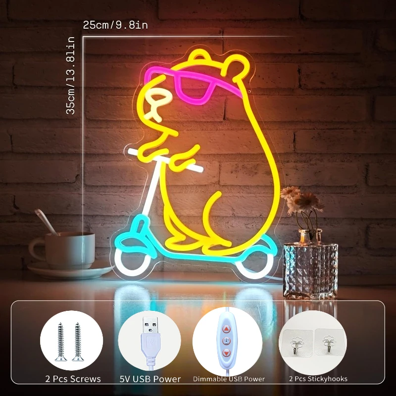 Capybara NeonSign Animal ShapeLed Neon Light for Wall Decor Dimmable Led Light Neon Sign for Children's RoomParty Decor Birthday