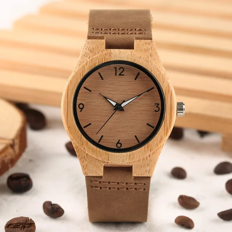 Natural Vintage Bamboo Watch Watch for Ladies Quartz Wooden Band Bracelet Wristwatches Folding Women's Watches