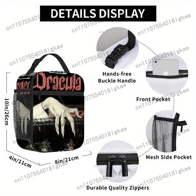 1pc Dracula Gothic Coffin Hand & Vampire Bat Print Thermal Bag - Reusable Portable Cooler for Blood- Non- Items, Dracula-Themed - view 3