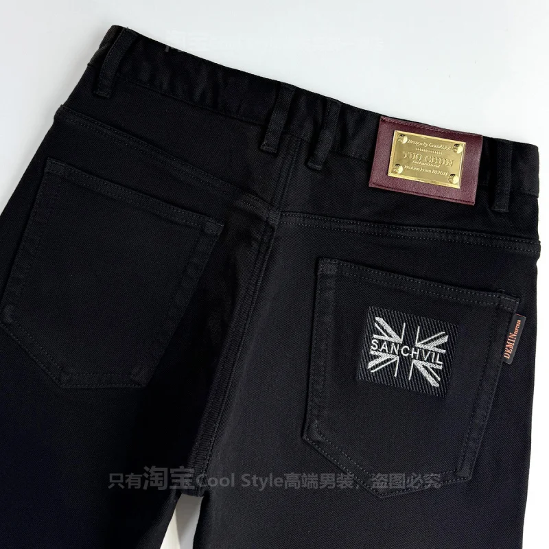

Высококачественные мужские джинсы из чистого черного цвета с вышивкой, повседневный приталенный крой, маленькие ноги, осенний эластичный джинс, модные брюки