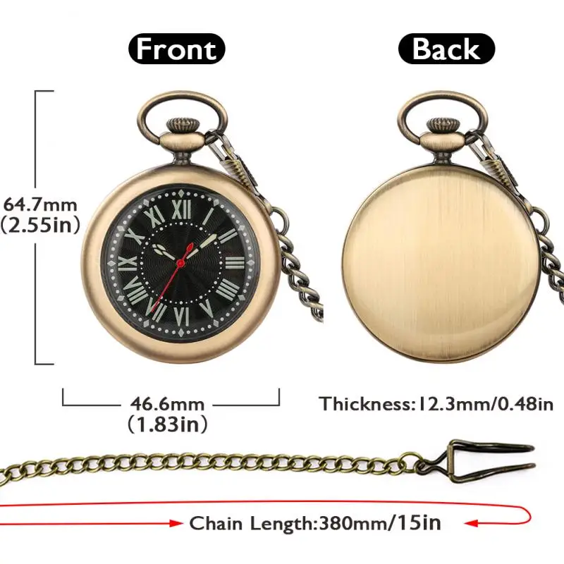 Classic Smooth Open Face Quartz Pocket Watch with Luminous Dial Analog FOB Clock with 38cm Hook Pocket Chain Antique Gifts