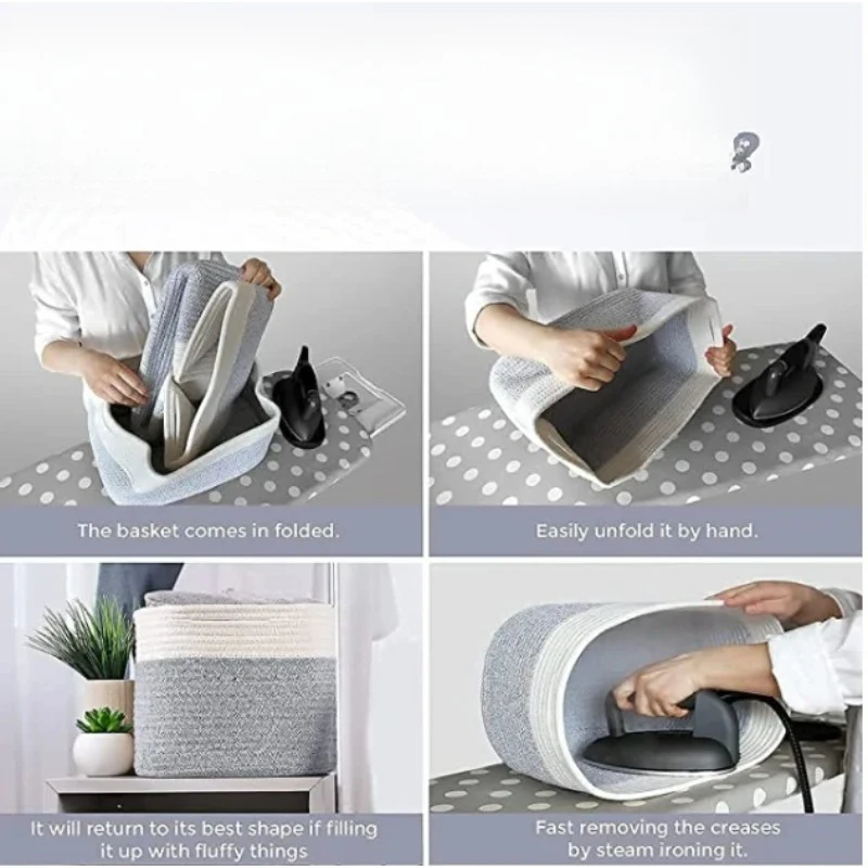 Collapsible Cotton Rope Basket with Handles Soft Round Storage Baskets for Baby Toy Organization and Laundry Use