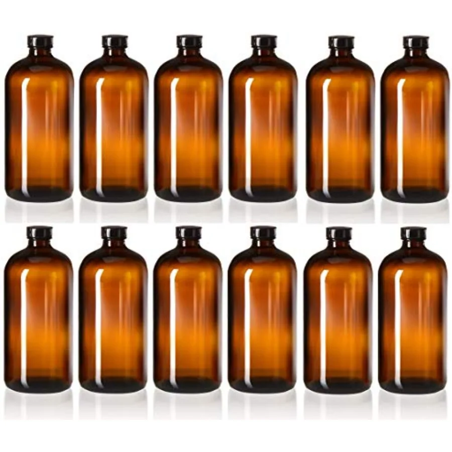 

3oz Glass Boston Round Bottles with Poly Cone Caps 1 Leak-Pro Bottles for Brewing Storage and DIY Projects