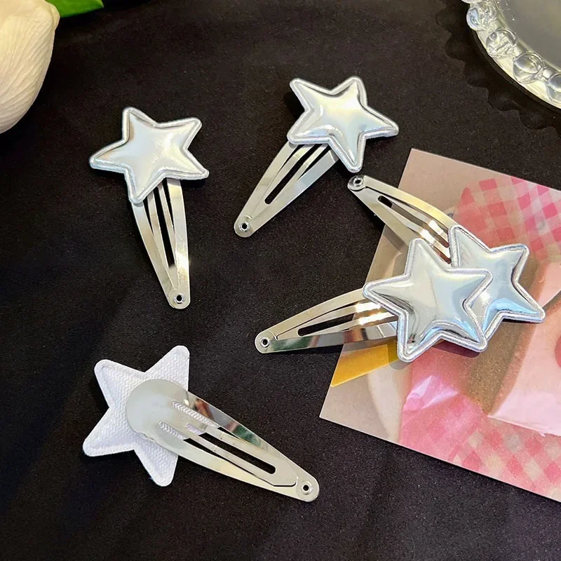 

2pcs Silver Color Hair Side Clips Y2K Silver BB Snap Clip Hairpins Cute Side Barrette Headwear Girls Women Hair Accessoires