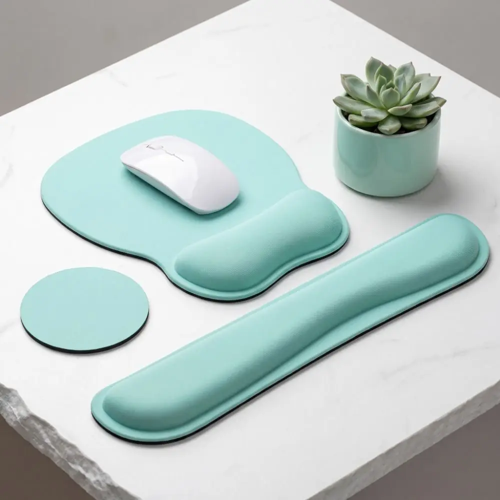 3Pcs Comfortable Keyboard Wrist Rest Set Non-Slip Base with Wrist Rest Wristband Mouse Mat Coaster Hand Rest