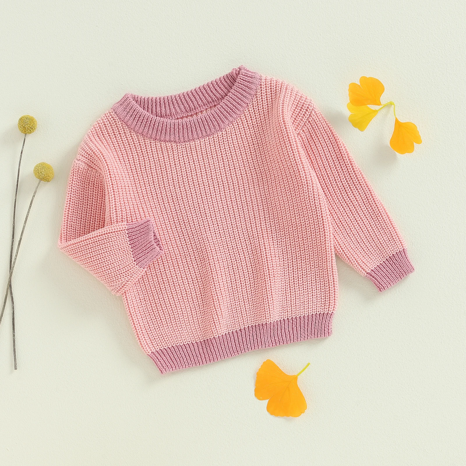 MISOWMNJOY Children Knitted Sweater for Baby Girl Boy Clothes Winter Long Sleeve Contrast Color Pullover Jumpers Infant Knitwear