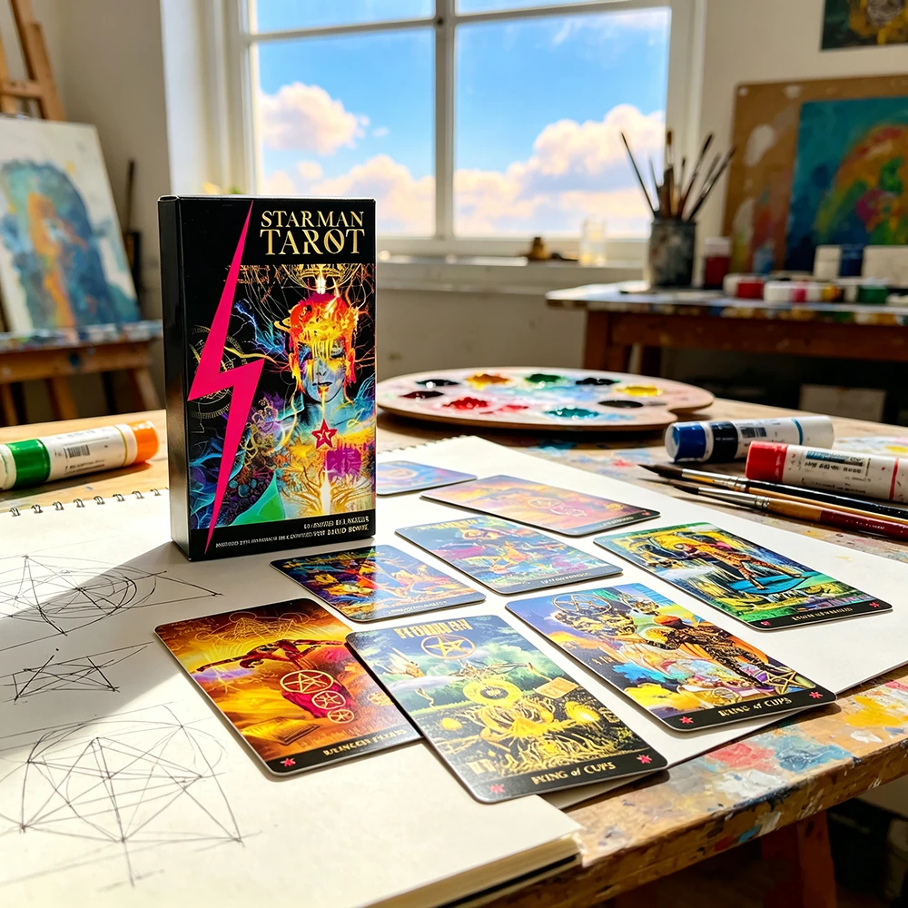 Starman Tarot Cards 78‑Pcs Psychedelic Art Tarot Set Fortune‑Telling Divination Tarot Cards for Tarot Beginners & Collectors