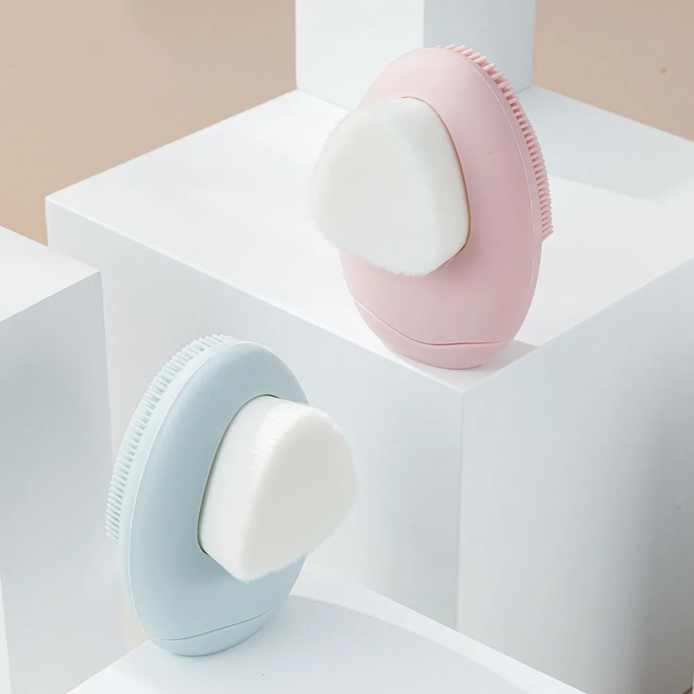 1 st Dubbele Hoofd Gezicht Wassen Borstel Zijdig Siliconen Handmatige Massage Gezichtsreiniger Borstel Zachte Haren Diepe Reiniging Peeling Tool