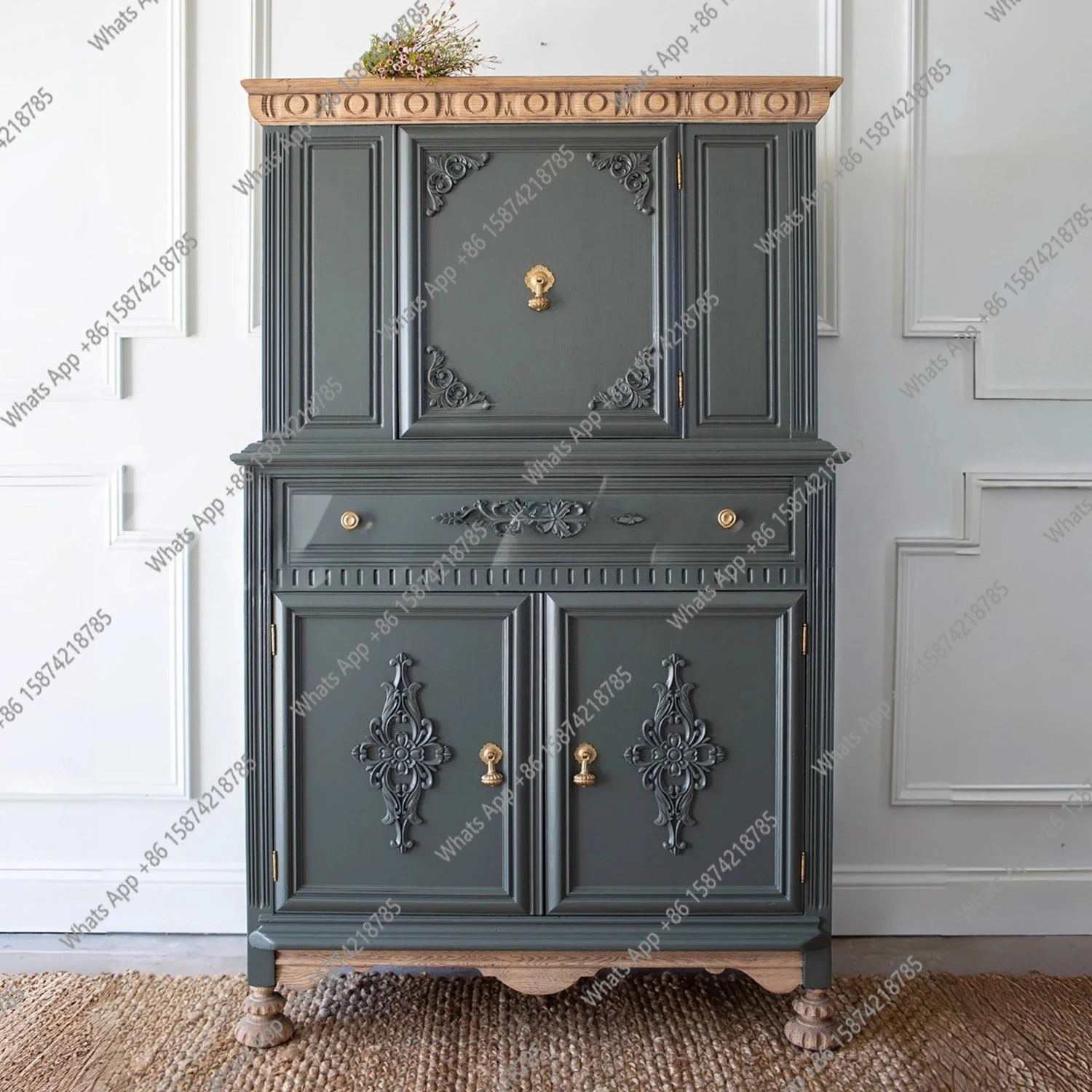 

solid wood locker, living room storage, dining side cabinet, American contrasting color engraved dining room storage cabinet
