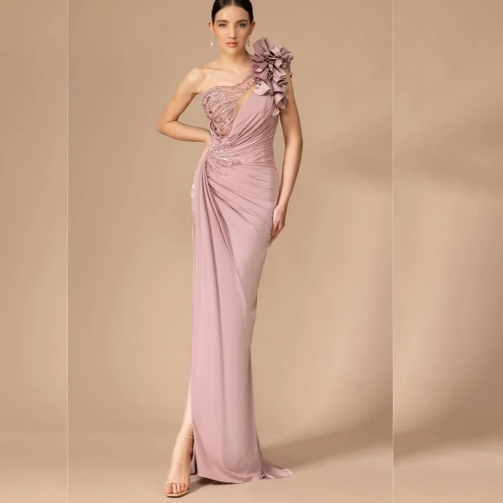 

Customized Formal Gown Women Prom Evening Dress Modern Style Jersey Pleat Sheath One-shoulder Cocktail Dresses Unisex Chinese