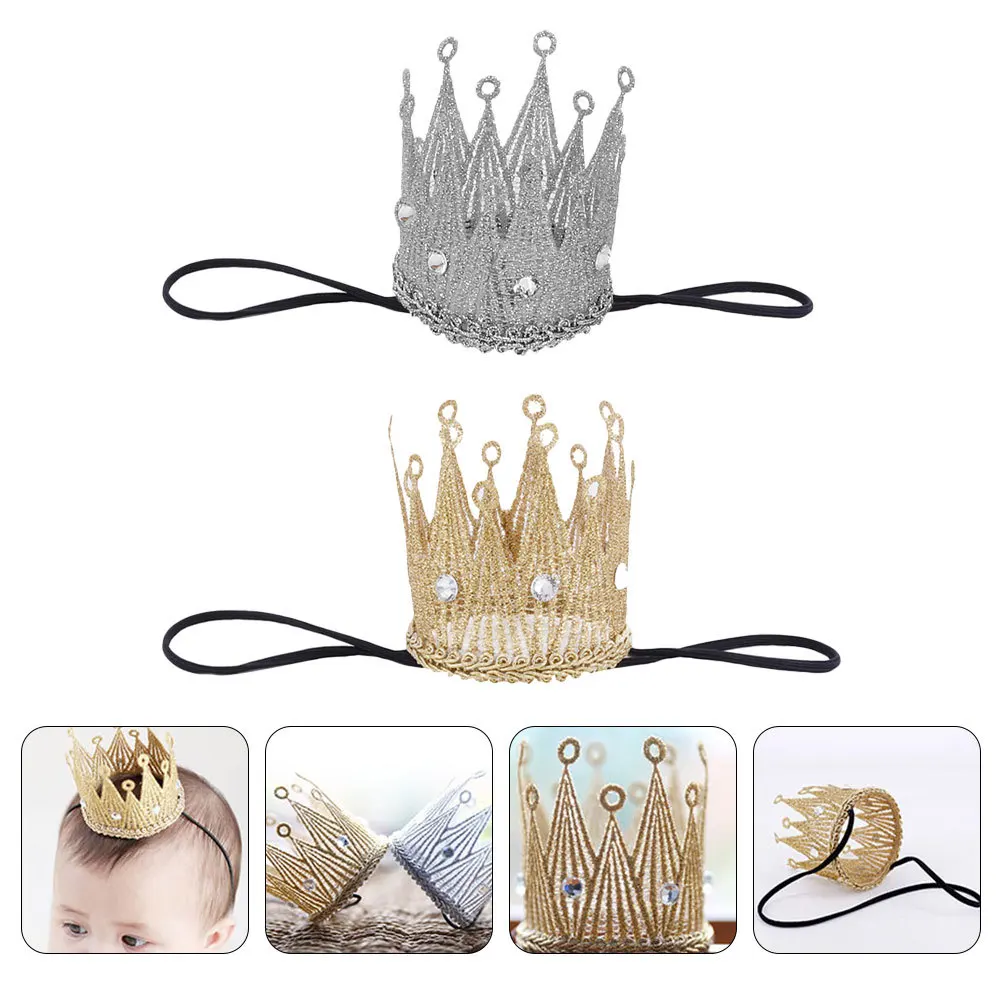 2Pcs Baby Crown Headband Newborn Toddler Girls Boys Festival Christmas Party Wedding Shower Gift Infant Kids Hairband Crown