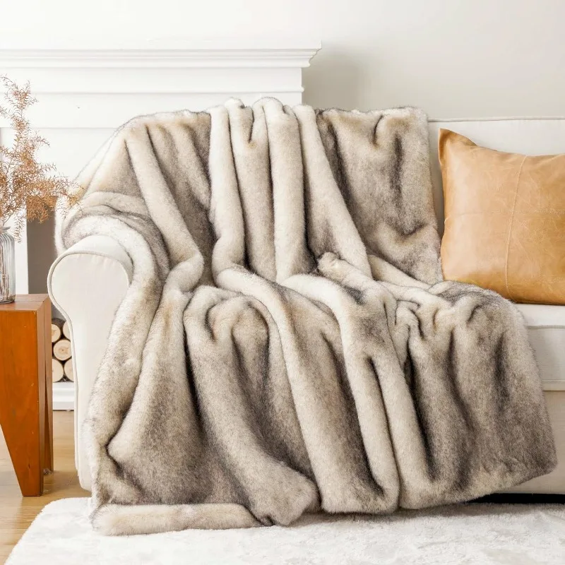 BATTILO HOME Luxury Fluffy Faux Fur Throw Blanket, for Couch Sofa, Plush Fuzzy Fur Throws with Long Pile & Brushed Tips, 60