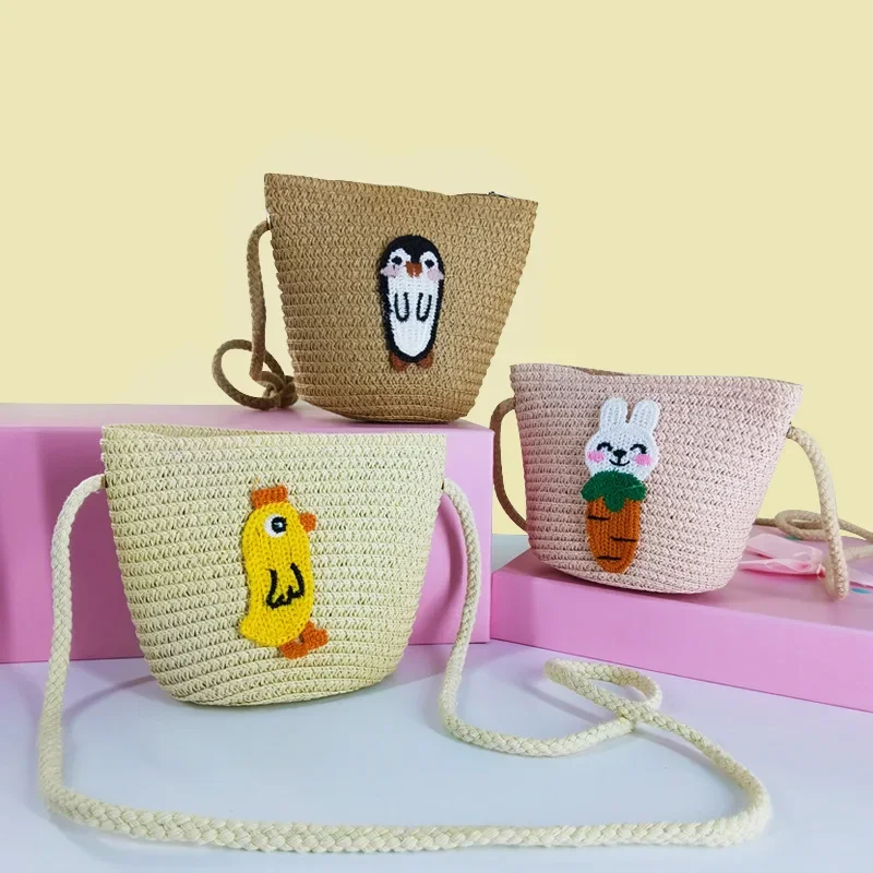 Kinder Strand Tasche 2024, Neue Baby Messenger Stroh Tasche Kindergarten Mini Cartoon Geldbörse Großhandel Umhängetaschen