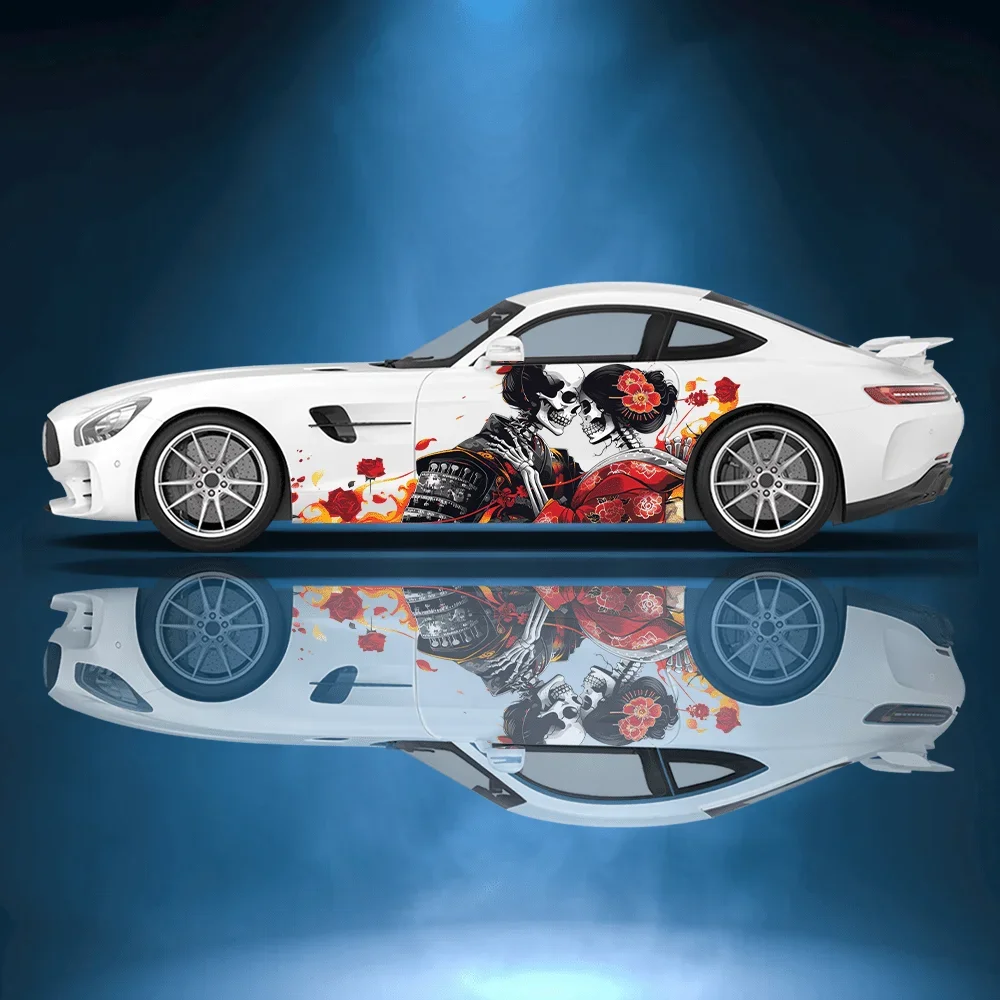 2Pcs Couple Skeleton in A Kiss Car Decal Full Body Decoration Covering Scratches Protect Carcal Waterproof Car Vinyl Wraps