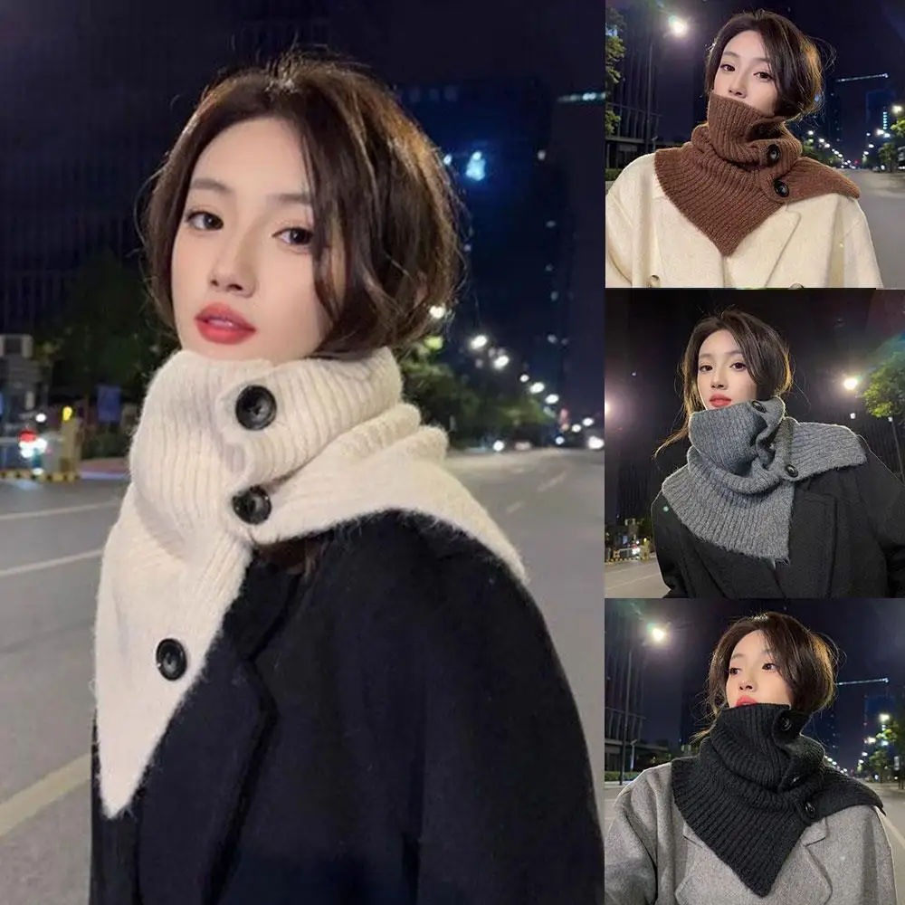 

Knitted Turtleneck Scarf Neck Warmer Neck Guard Knitted Neckerchief Wrap Turtleneck Versatile Detachable Button Winter Scarves