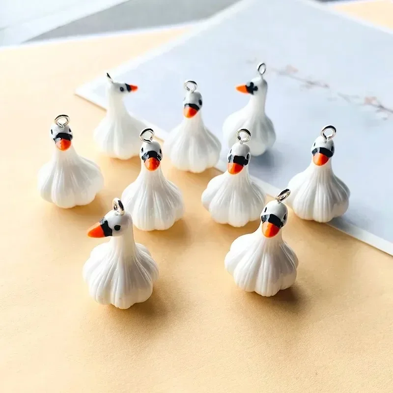 10Pcs Funny 3D Garlic Goose Animal Resin Pendants Cute Charms Handcraft Supplies for DIY Earrings Necklace Keychains