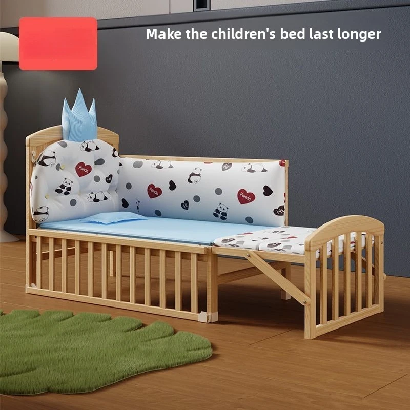 Crib Splicing Large Bed Solid Wood Unpainted Eco-Friendly Mobile Baby Cradle Newborn Multifunctional Children's Sleeping Bed