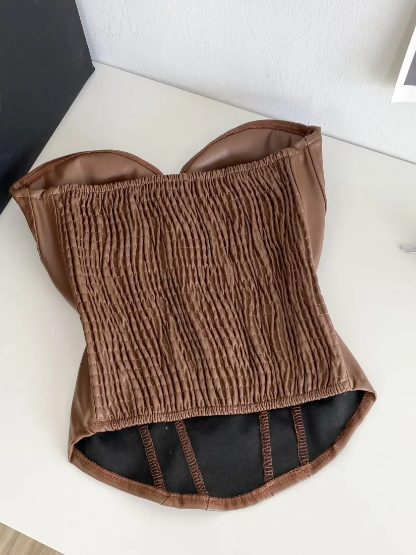 Foamlina solide haut court sans bretelles pour les femmes nouveau Chic poitrine rembourré sans manches mince plissé élastique dos Club fête bustiers