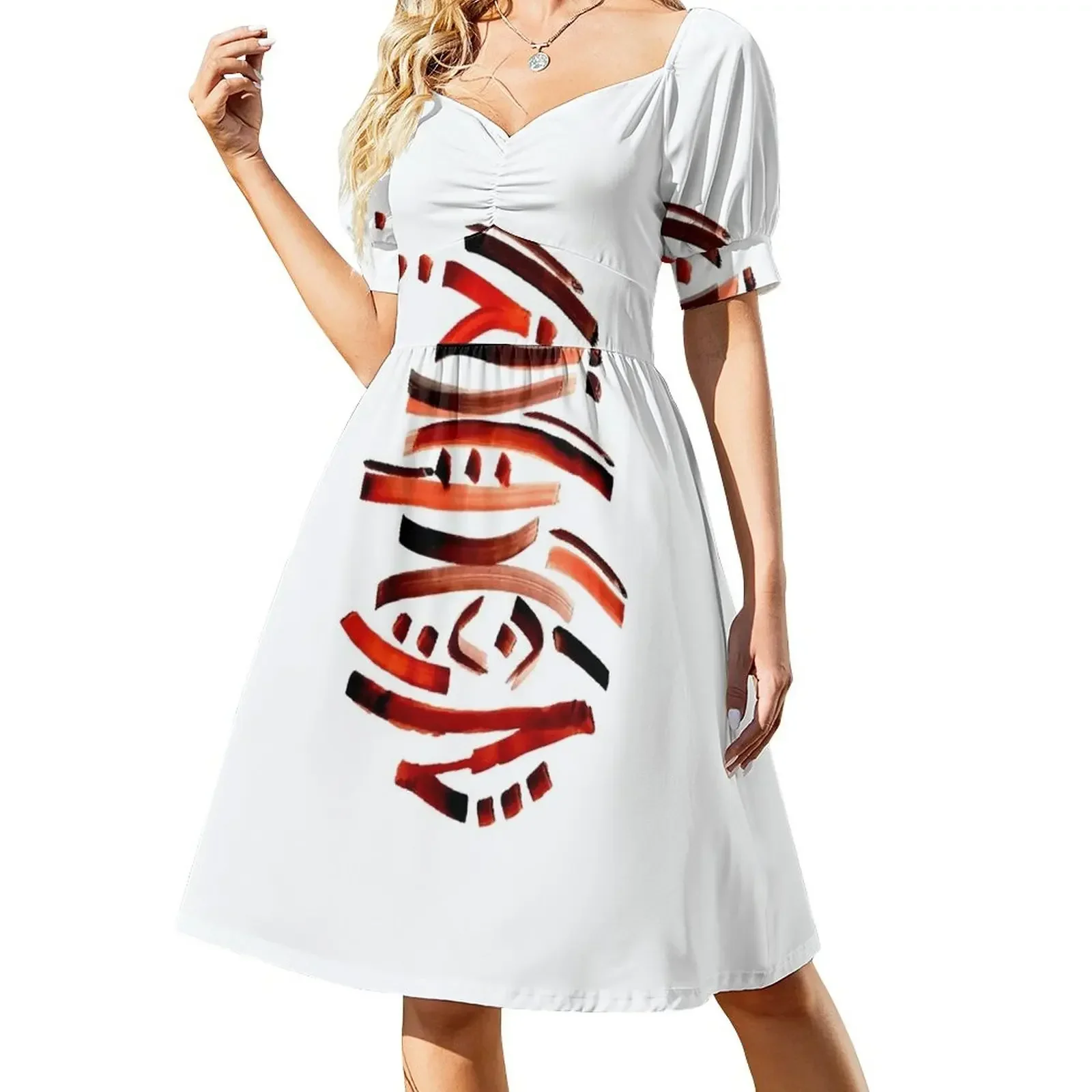 

Abstract Calligraphy Short-Sleeved Dress summer clothes Women's long dress Dress
