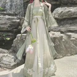 Hanfu Women Chinese Traditional Dress Cosplay Costume Ancient Song Dynasty Hanfu Dress Spring Summer 3pcs Green Sets Plus Size
