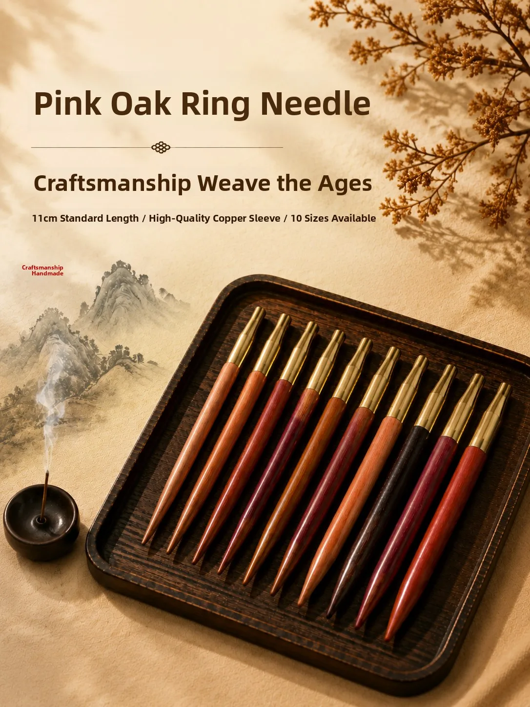 Single Needle Head Wooden round Needle Ring Detachable Circular Needle for Hand Knitting DIY Tool Pink Oak Wooden Needle