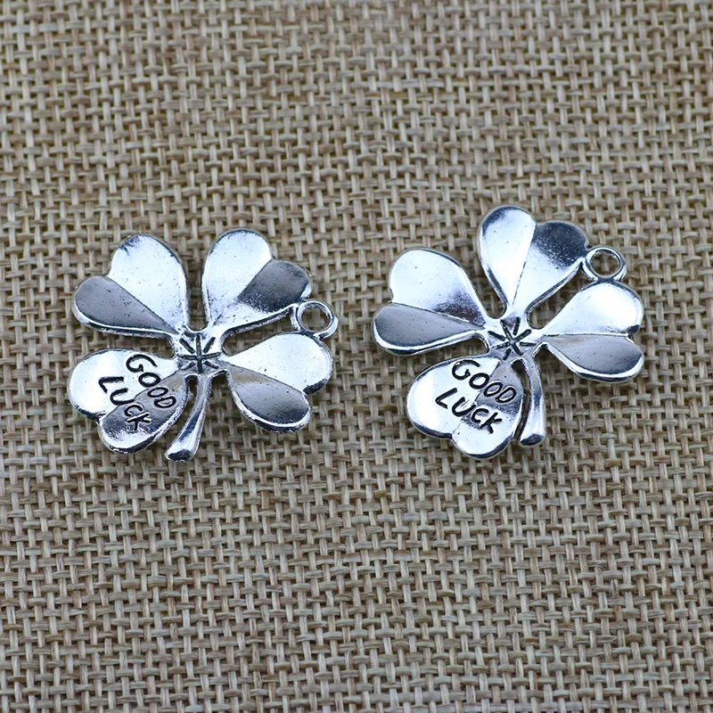 6pcs 26*27mm Good Luck Charms Lucky Clover Flower Pendants Antique Silver Color Jewelry For Women DIY Making