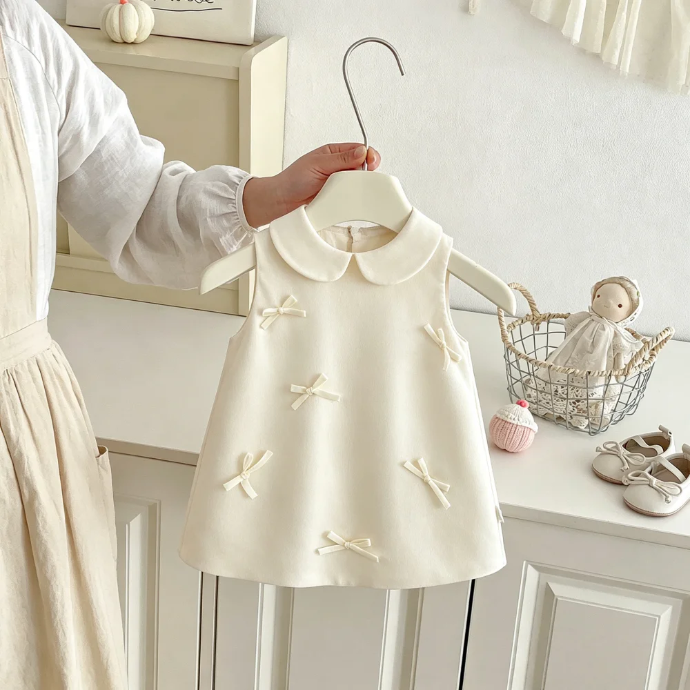 Babykleid Sommer Schleifenkragen Ärmellos Mädchenkleid Niedliches Prinzessinnen-Geburtstagsparty-Kleid Babykleidung für Mädchen ﻿