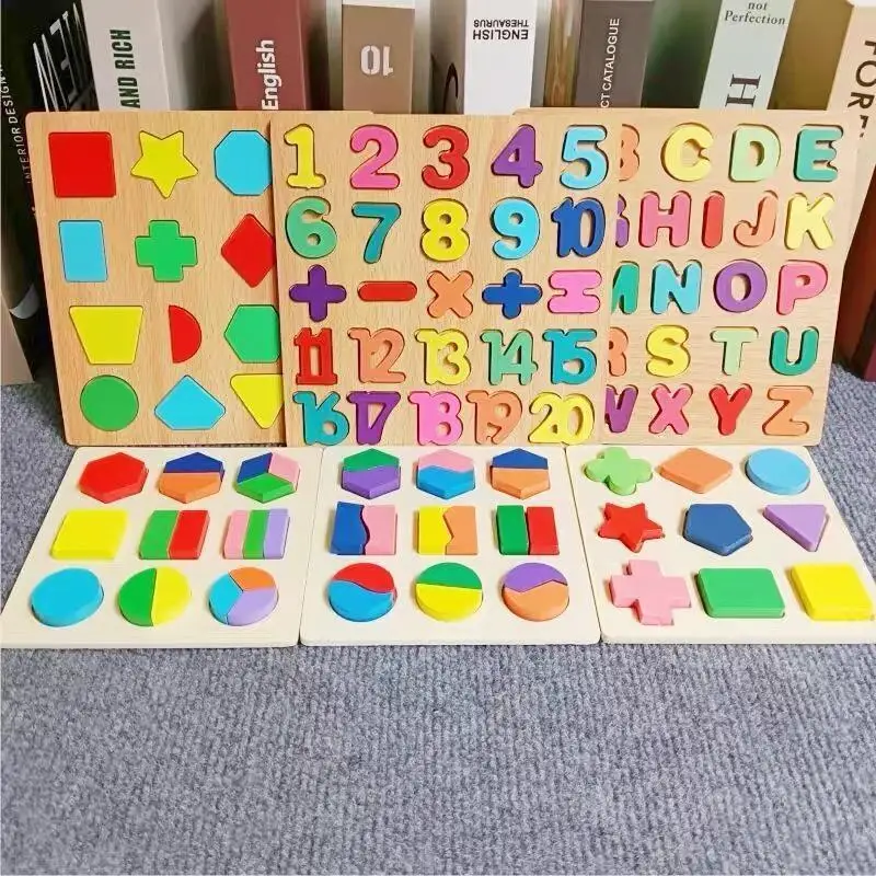 Children Wooden Puzzle Montessori Toys For Baby 1 2 3 Years Old Kids Alphabet Number Shape Matching Early Educational Toys Games