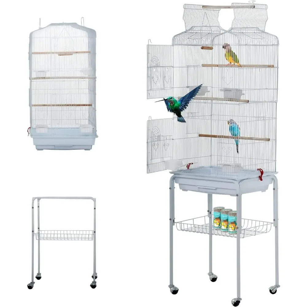 

64 inch Wrought Iron Bird Cage for Parakeets Medium Small Parrots Parakeet Cage with Detachable Rolling Stand & Play Open Top