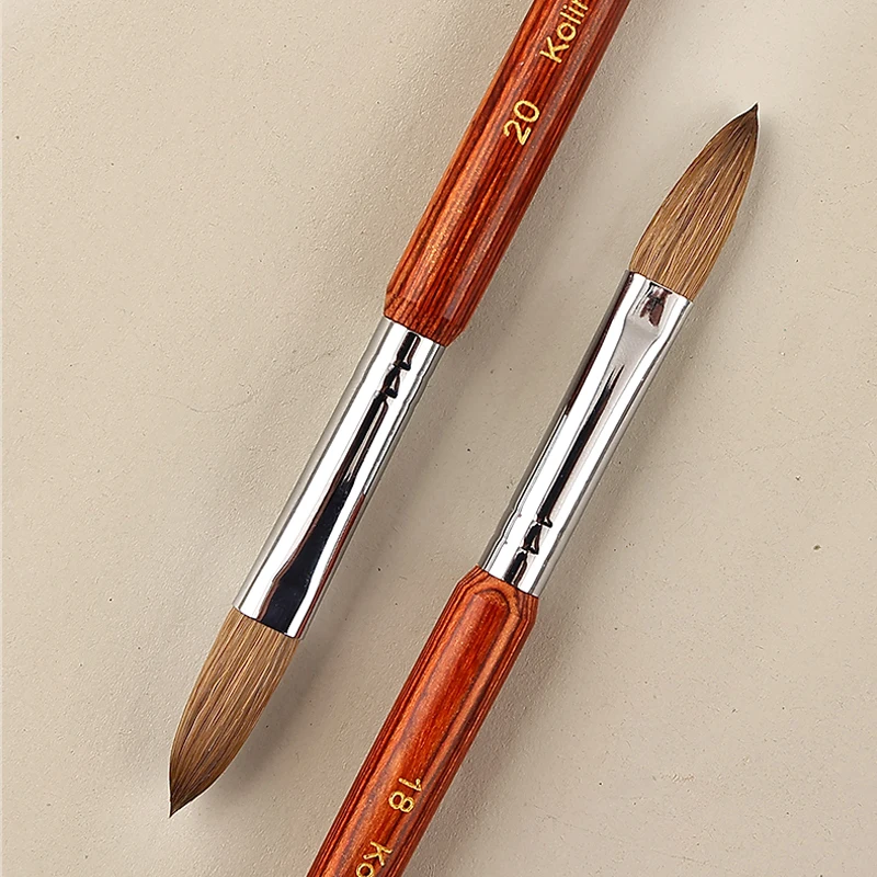 Cepillo de uñas acrílico Kolinsky de alta calidad, cepillo de visón para decoración de uñas, mango de madera, Gel, cepillo de manicura profesional, herramientas de dibujo, tamaño 4-20