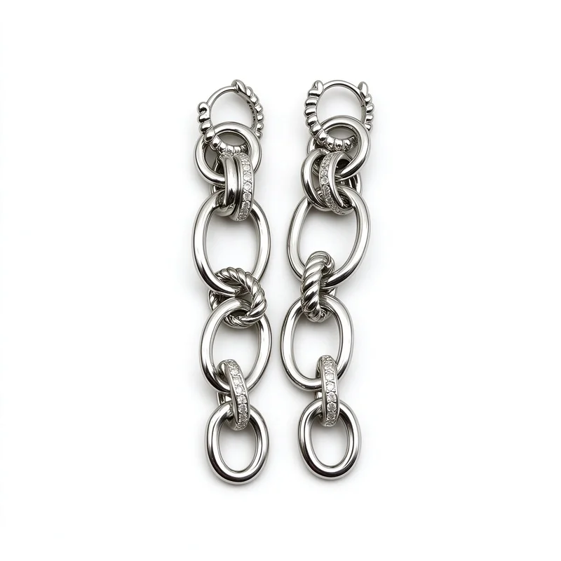 Elegant Silver Tone Chain Drop Earrings for Women, Mixed Link Dangle Earrings with Twisted Rope Texture and Sparkling Cubic Zirconia Accents, Classic Style, Lightweight Alloy Jewelry, Perfect Birthday Gift for Party, Wedding, Night Out and Daily Wear