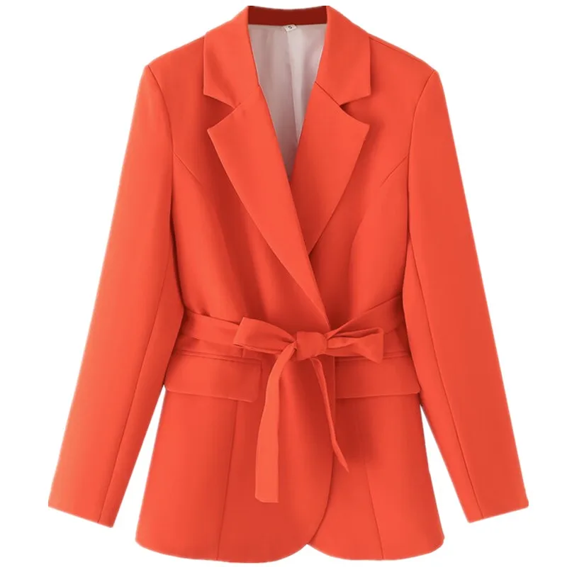 

Orange Long Sve Suit Jaet 2024 Autumn Commute Sle Women's Faion Design Slimming Versatile Commuting Outerwear
