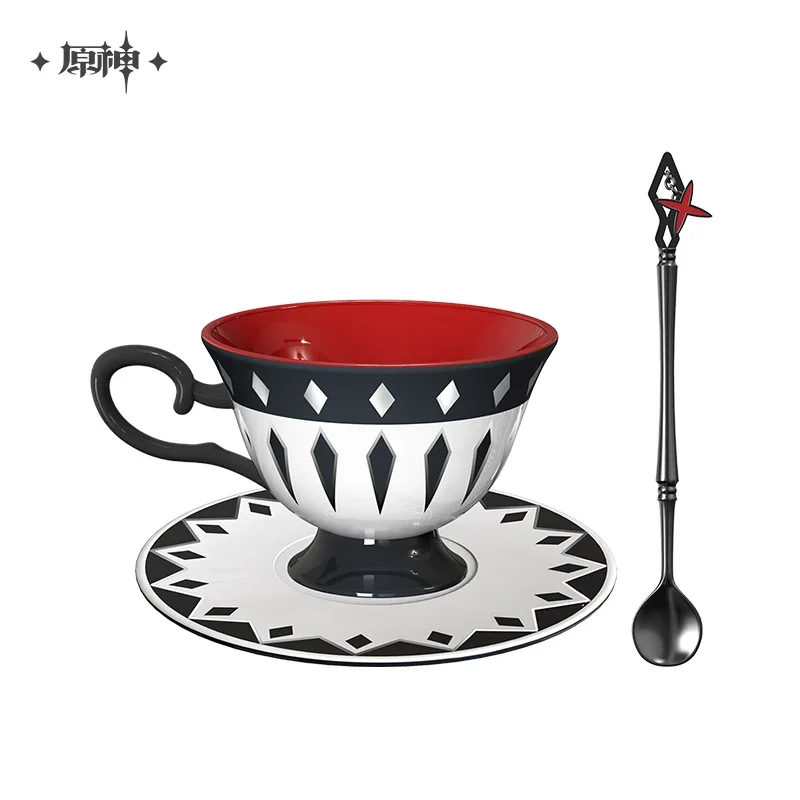 

Anime Arlecchino Genshin Impact Cosplay Accessory Teacup Mascot Cartoon Tea Saucer Game Spoon Desktop Ornament Souvenir Display