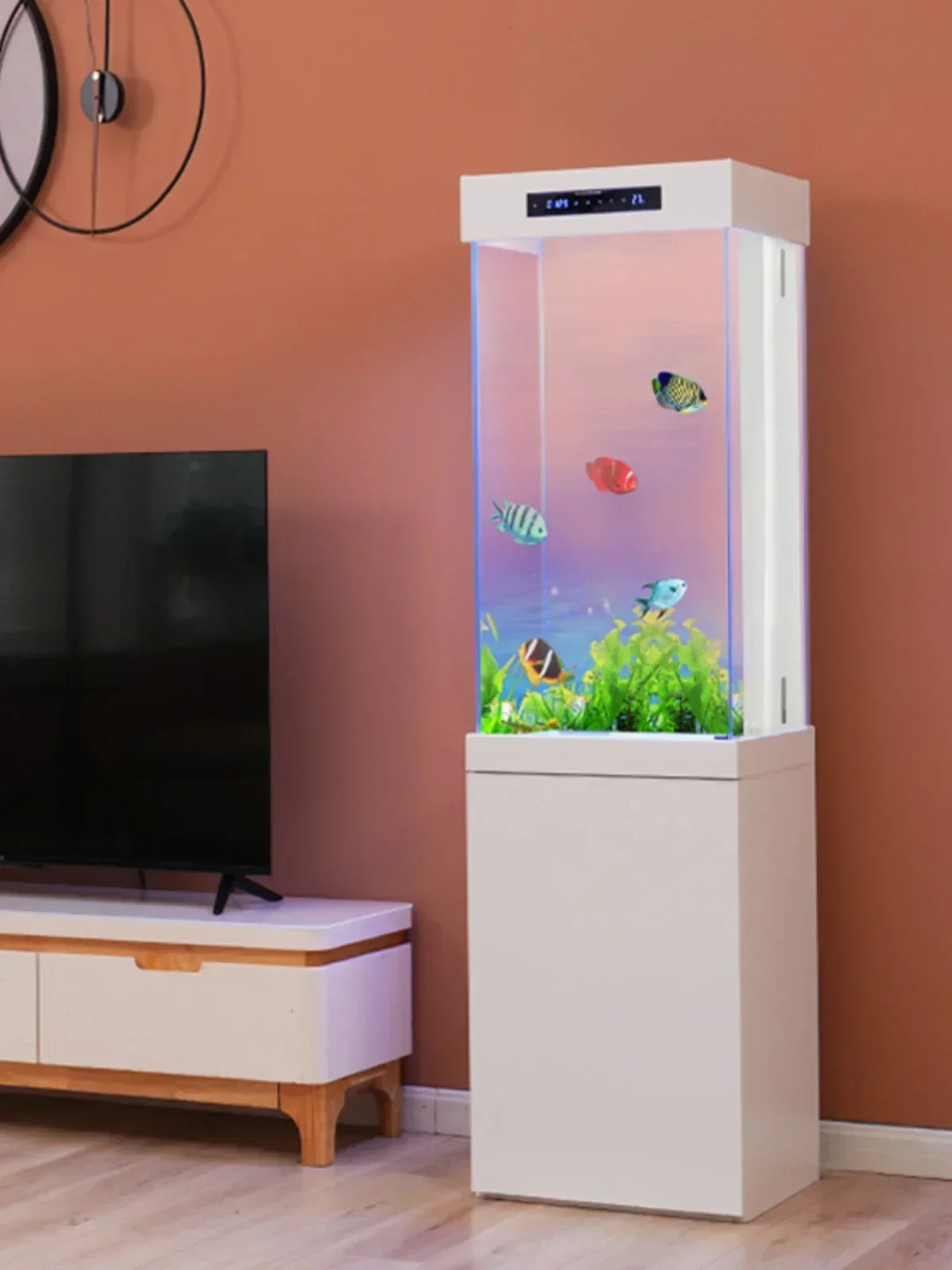 

Goldfish tank living room small floor-to-wall home landscaping glass vertical square ecological bottom filter aquarium