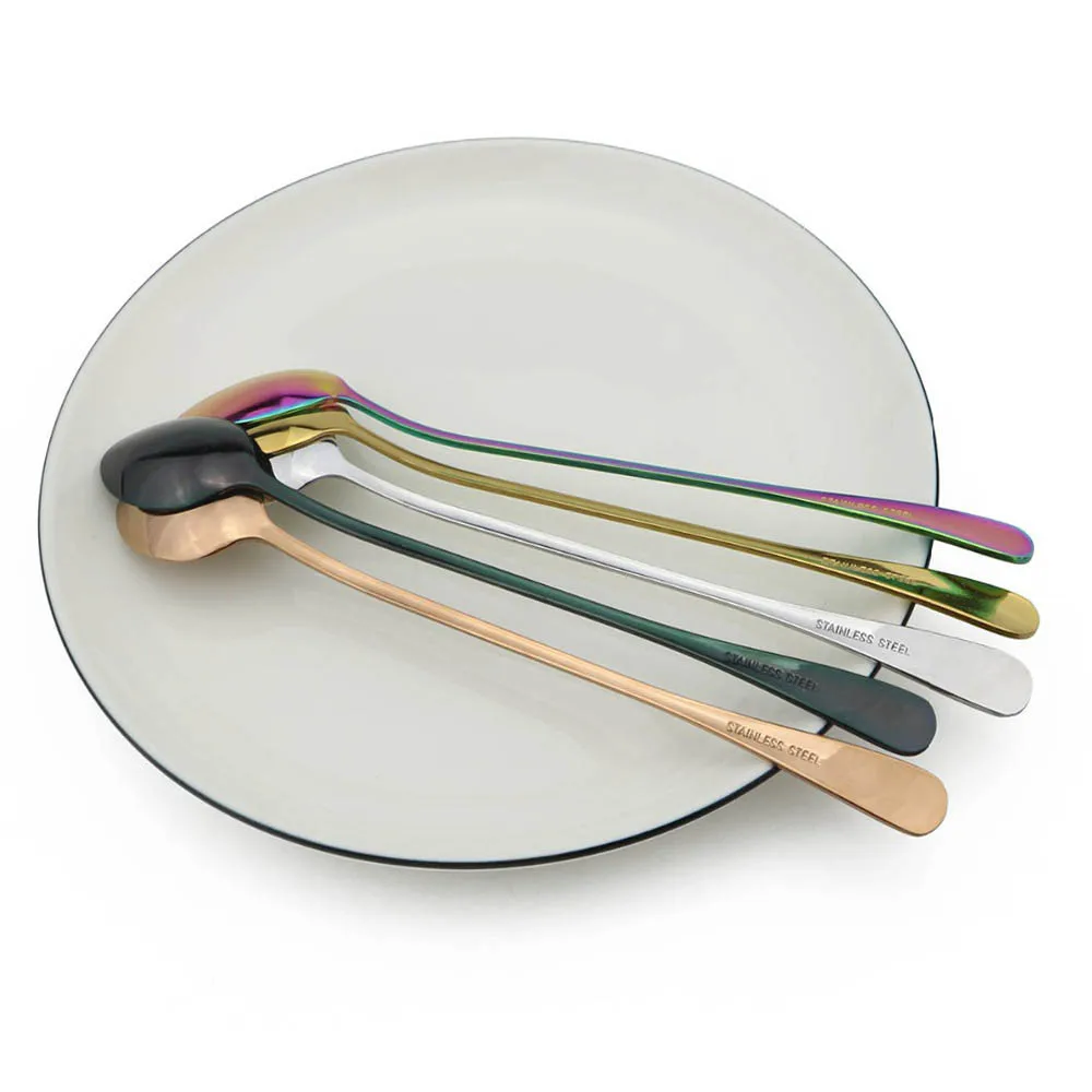 Colorful Long Handled Teaspoons Juice Coffee Stirring Cutlery Stainless Steel Spoon Ice Cream Dessert Spoon Kitchen Accessories