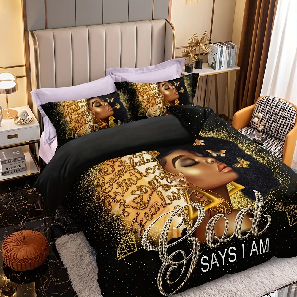 God Says I Am Black &，Blanket   - Empowering African American Art Design for Bedroom Decor & Faithful Inspiration