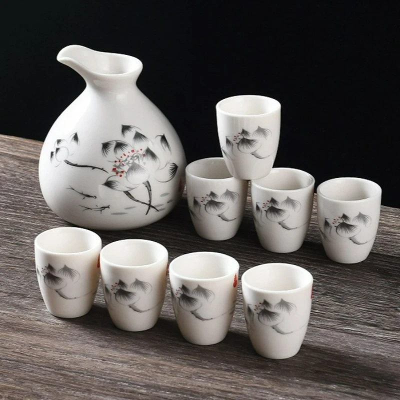

Керамический набор чашек в японском стиле, креативный винтажный набор чашек с одним горшком, восемь чашек, набор для саке, вина, домашняя посуда для бара, керамическая посуда для напитков, новинка