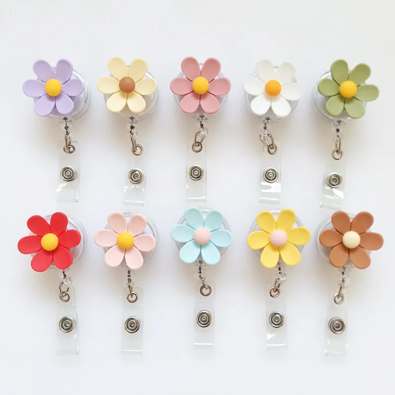 New Arrival 1 Piece Resin Flowers Retractable Nurse Badge Reel Cute Floral Girls Students Doctor ID Card Holder Keys Lanyard