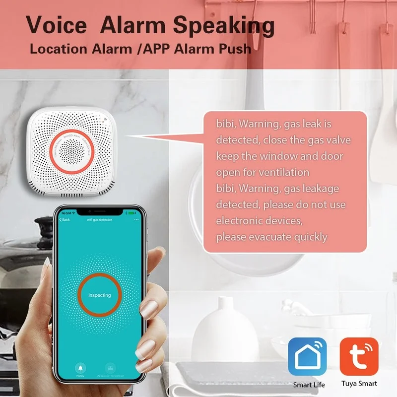 Tuya WIFI Smart Gas Leak Detector Gas Alarm Home Fire Alarm Home Automation Wifi App Gas Detector Gas Metano